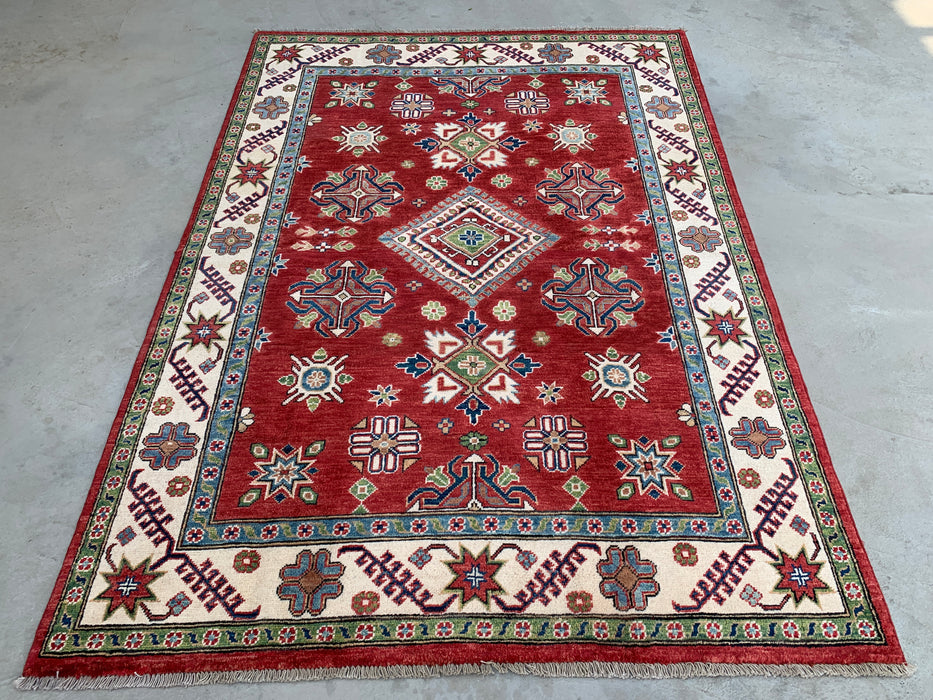 6'9 x 4'10 Hand-Knotted Peshawari Chobi Wool Rug - Red Tribal Traditional Area Rug - KBHM-562