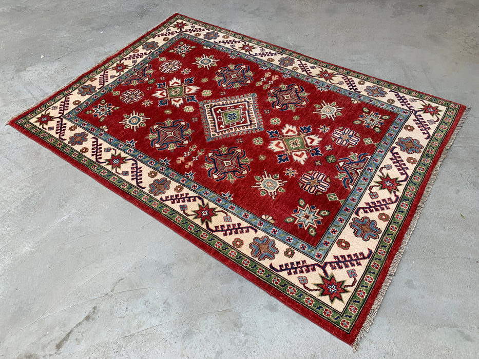 6'9 x 4'10 Hand-Knotted Peshawari Chobi Wool Rug - Red Tribal Traditional Area Rug - KBHM-562