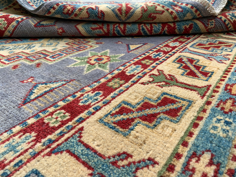 6'7 x 3'11 Hand-Knotted Peshawari Chobi Wool Rug - Purple Tribal Geometric Area Rug - KBHM-563