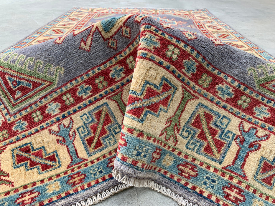 6'7 x 3'11 Hand-Knotted Peshawari Chobi Wool Rug - Purple Tribal Geometric Area Rug - KBHM-563