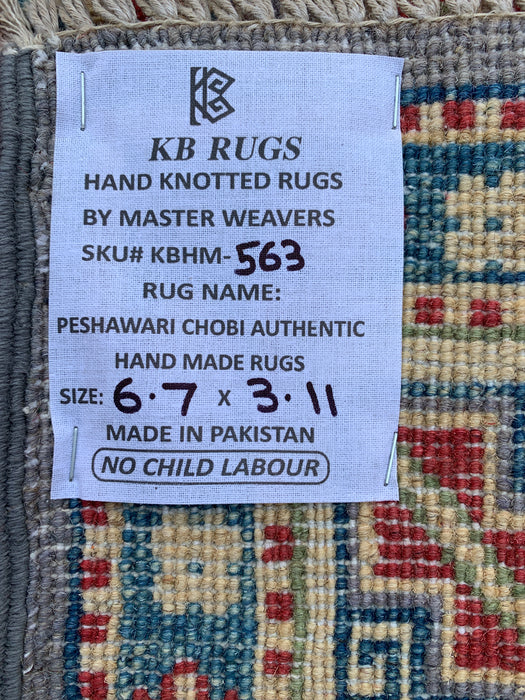 6'7 x 3'11 Hand-Knotted Peshawari Chobi Wool Rug - Purple Tribal Geometric Area Rug - KBHM-563