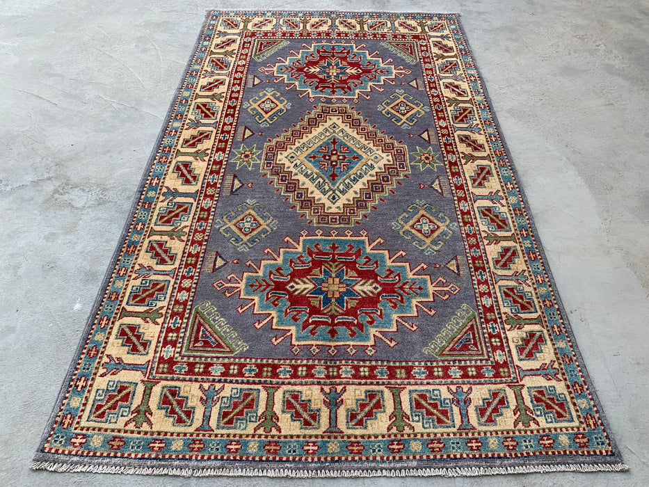 6'7 x 3'11 Hand-Knotted Peshawari Chobi Wool Rug - Purple Tribal Geometric Area Rug - KBHM-563