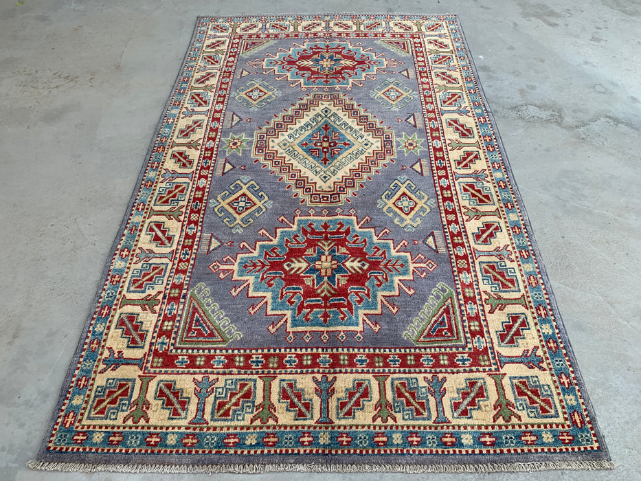 6'7 x 3'11 Hand-Knotted Peshawari Chobi Wool Rug - Purple Tribal Geometric Area Rug - KBHM-563