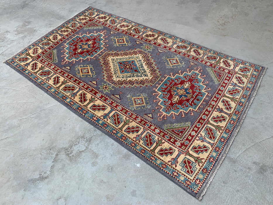 6'7 x 3'11 Hand-Knotted Peshawari Chobi Wool Rug - Purple Tribal Geometric Area Rug - KBHM-563