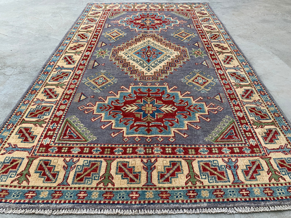 6'7 x 3'11 Hand-Knotted Peshawari Chobi Wool Rug - Purple Tribal Geometric Area Rug - KBHM-563