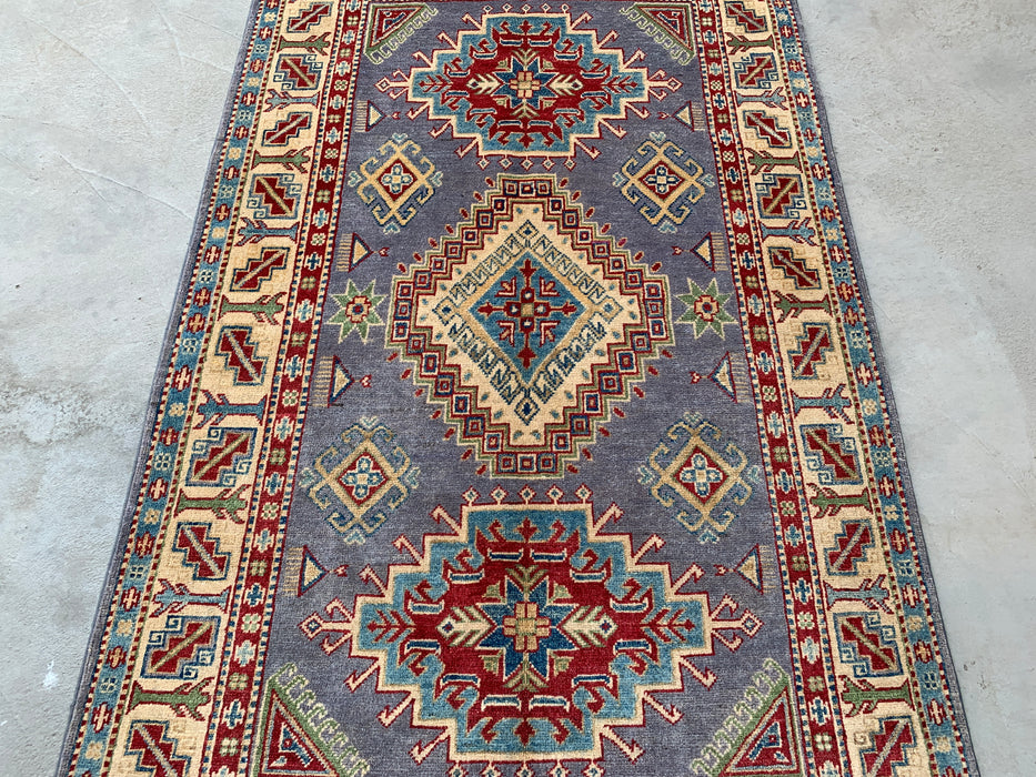 6'7 x 3'11 Hand-Knotted Peshawari Chobi Wool Rug - Purple Tribal Geometric Area Rug - KBHM-563