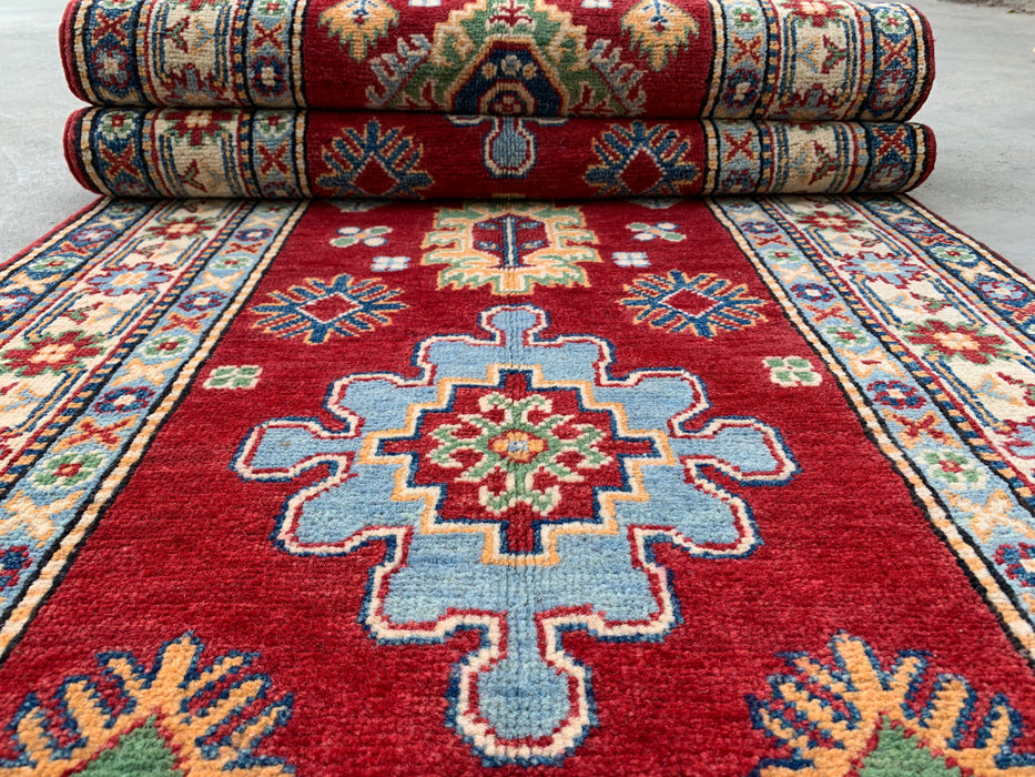 10'1 x 2'8 Hand-Knotted Peshawari Chobi Wool Runner - Red Tribal Geometric Rug - KBHM-564