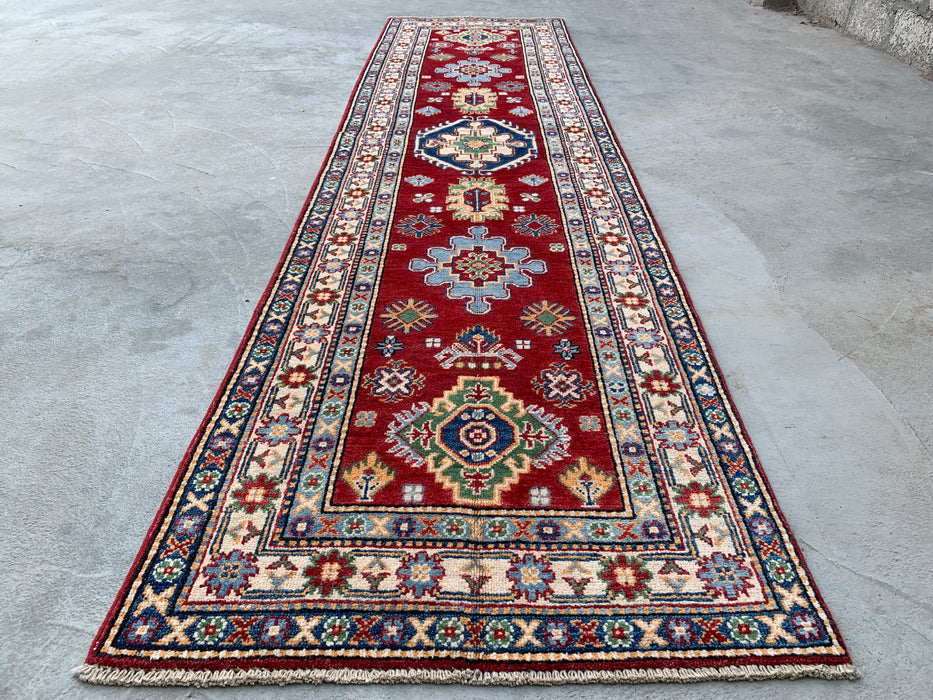 10'1 x 2'8 Hand-Knotted Peshawari Chobi Wool Runner - Red Tribal Geometric Rug - KBHM-564
