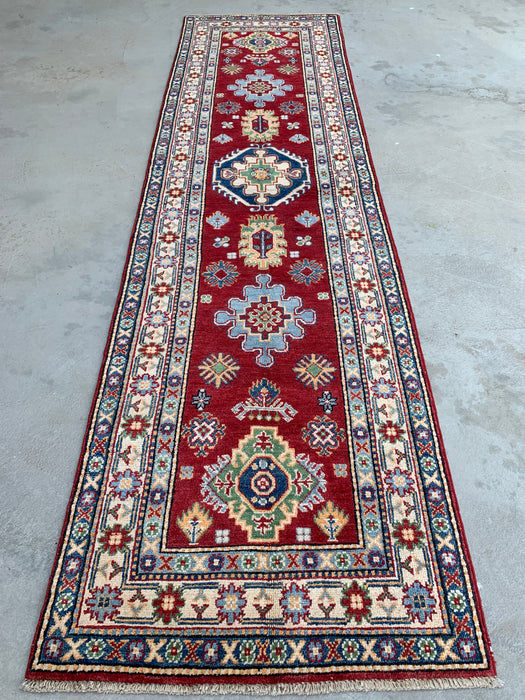 10'1 x 2'8 Hand-Knotted Peshawari Chobi Wool Runner - Red Tribal Geometric Rug - KBHM-564