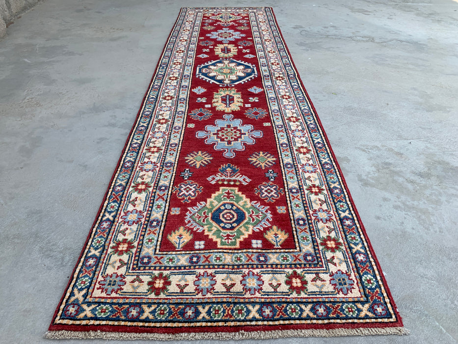 10'1 x 2'8 Hand-Knotted Peshawari Chobi Wool Runner - Red Tribal Geometric Rug - KBHM-564