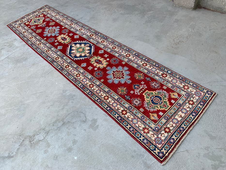10'1 x 2'8 Hand-Knotted Peshawari Chobi Wool Runner - Red Tribal Geometric Rug - KBHM-564