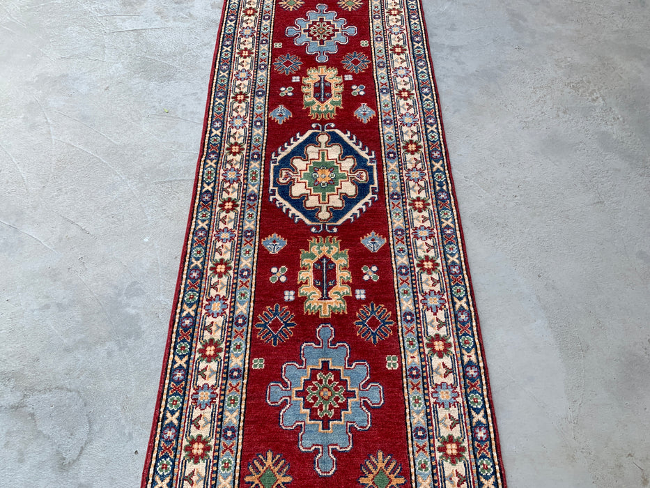 10'1 x 2'8 Hand-Knotted Peshawari Chobi Wool Runner - Red Tribal Geometric Rug - KBHM-564