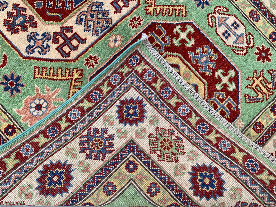 6'7 x 4'0 Hand-Knotted Peshawari Chobi Wool Rug - Green Tribal Geometric Area Rug - KBHM-565