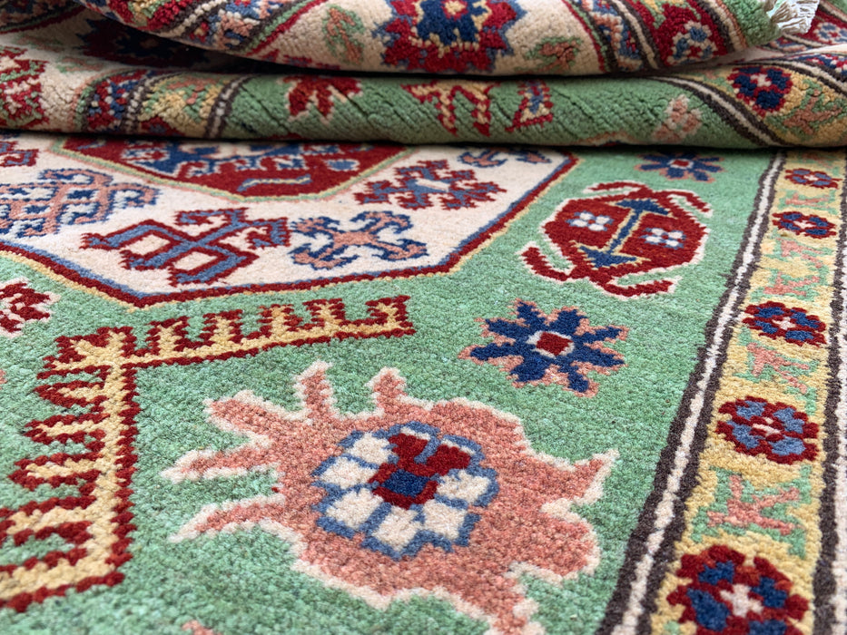 6'7 x 4'0 Hand-Knotted Peshawari Chobi Wool Rug - Green Tribal Geometric Area Rug - KBHM-565