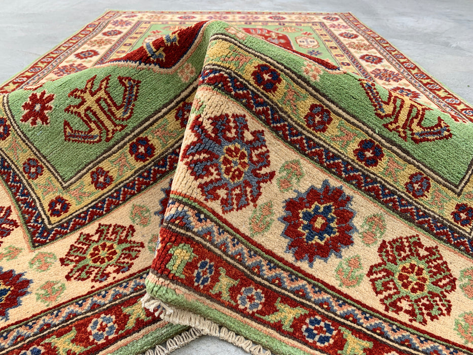 6'7 x 4'0 Hand-Knotted Peshawari Chobi Wool Rug - Green Tribal Geometric Area Rug - KBHM-565