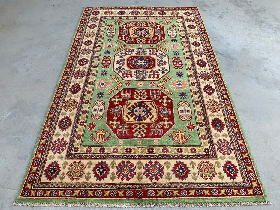 6'7 x 4'0 Hand-Knotted Peshawari Chobi Wool Rug - Green Tribal Geometric Area Rug - KBHM-565