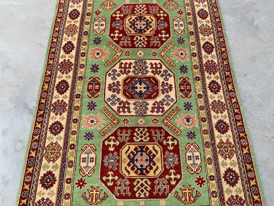 6'7 x 4'0 Hand-Knotted Peshawari Chobi Wool Rug - Green Tribal Geometric Area Rug - KBHM-565