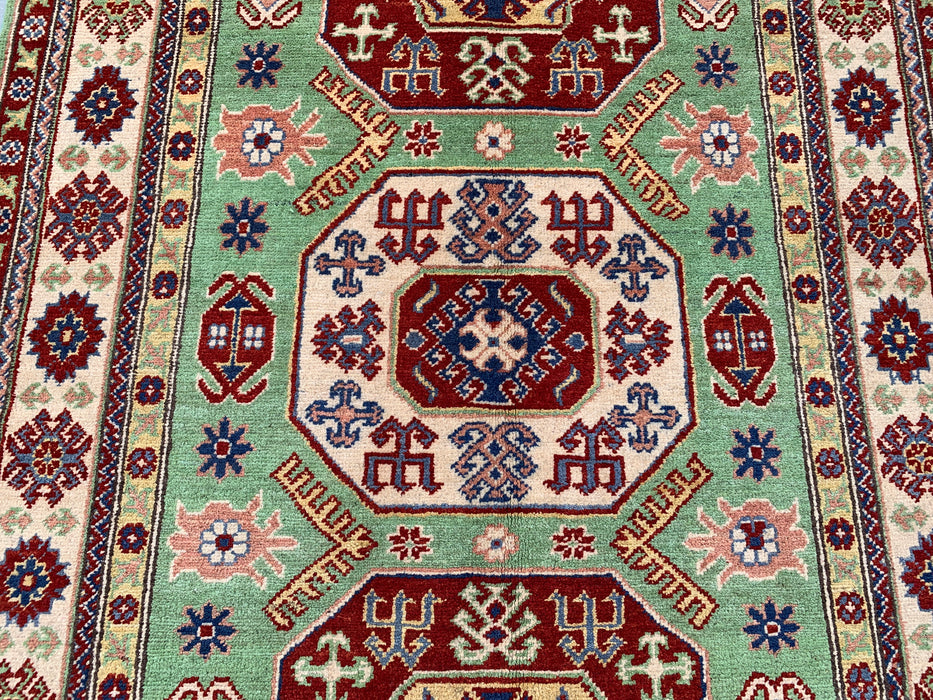 6'7 x 4'0 Hand-Knotted Peshawari Chobi Wool Rug - Green Tribal Geometric Area Rug - KBHM-565