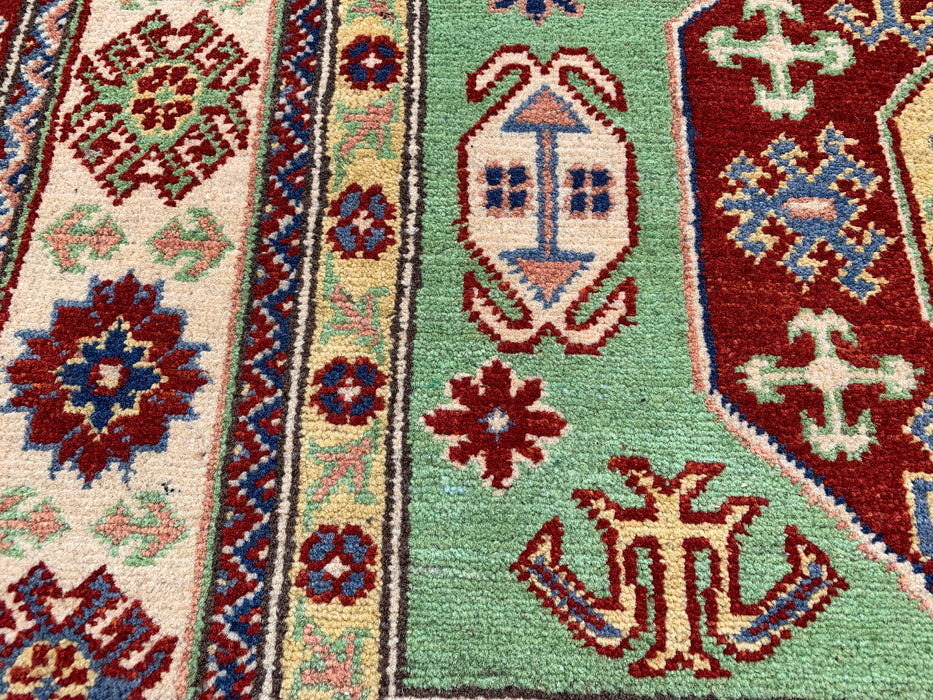 6'7 x 4'0 Hand-Knotted Peshawari Chobi Wool Rug - Green Tribal Geometric Area Rug - KBHM-565