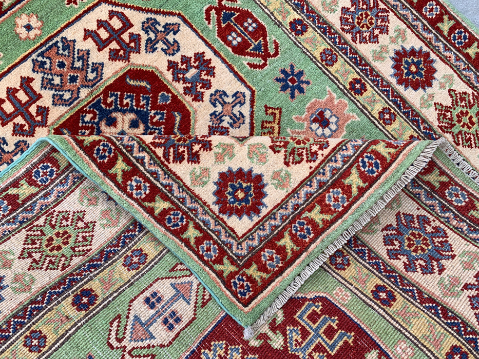 6'7 x 4'0 Hand-Knotted Peshawari Chobi Wool Rug - Green Tribal Geometric Area Rug - KBHM-565
