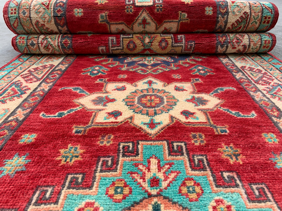 9'9 x 2'6 Hand-Knotted Peshawari Chobi Wool Runner - Red Tribal Geometric Rug - KBHM-566