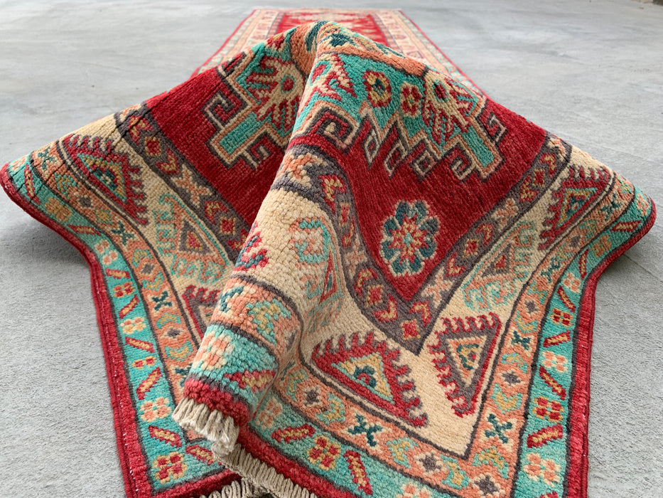 9'9 x 2'6 Hand-Knotted Peshawari Chobi Wool Runner - Red Tribal Geometric Rug - KBHM-566