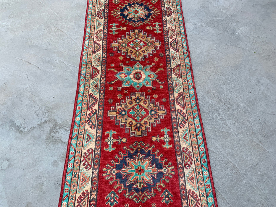 9'9 x 2'6 Hand-Knotted Peshawari Chobi Wool Runner - Red Tribal Geometric Rug - KBHM-566