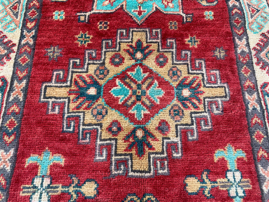9'9 x 2'6 Hand-Knotted Peshawari Chobi Wool Runner - Red Tribal Geometric Rug - KBHM-566