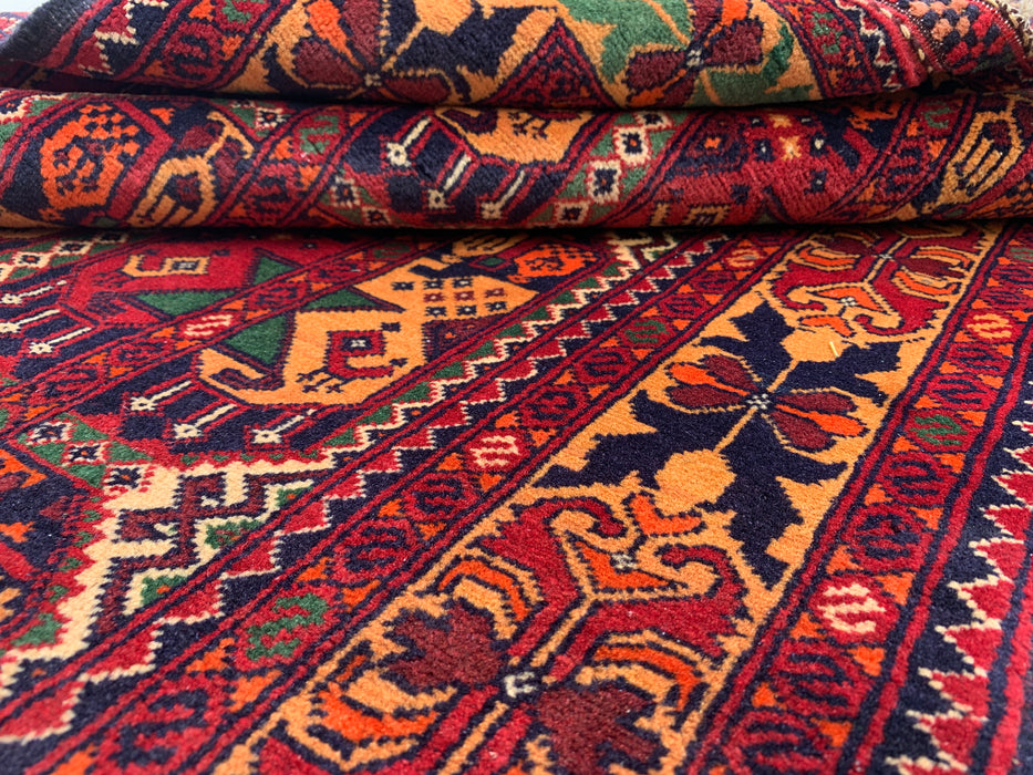 5'0 x 3'3 handgeknoopt Pesjwari Chobi wollen tapijt - Rood tribaal geometrisch vloerkleed - KBHM-567