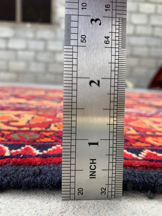 5'0 x 3'3 handgeknoopt Pesjwari Chobi wollen tapijt - Rood tribaal geometrisch vloerkleed - KBHM-567