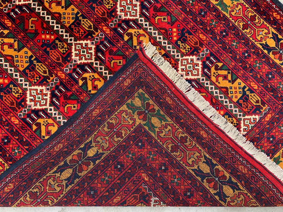 4'7 x 3'3 Hand-Knotted Peshawari Chobi Wool Rug - Red Tribal Geometric Area Rug - KBHM-568