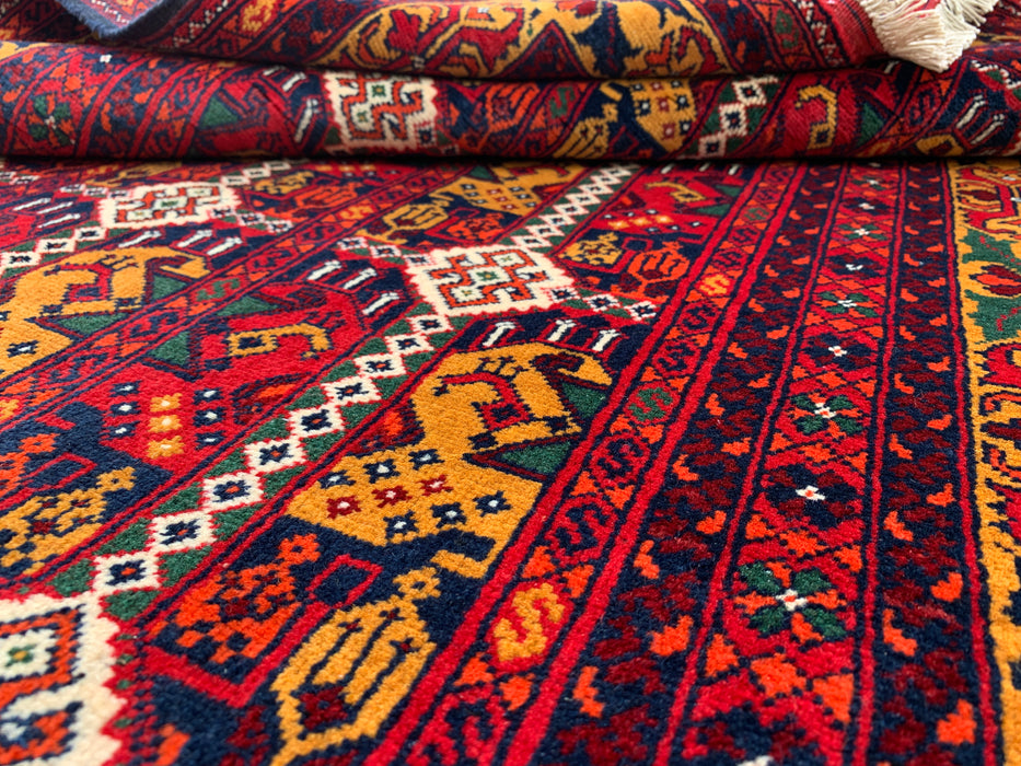 4'7 x 3'3 Hand-Knotted Peshawari Chobi Wool Rug - Red Tribal Geometric Area Rug - KBHM-568