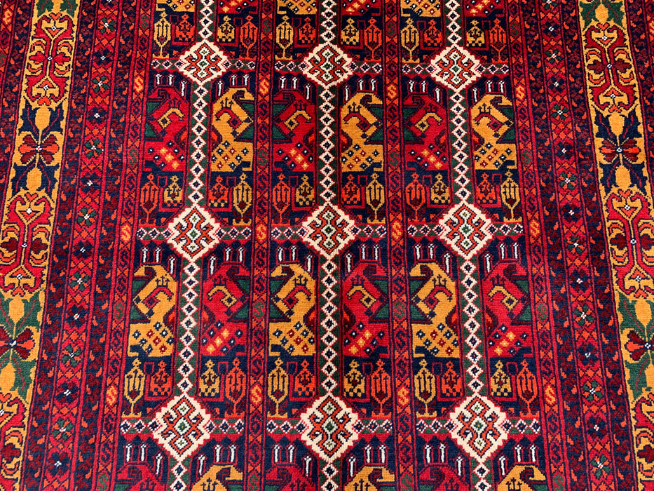 4'7 x 3'3 Hand-Knotted Peshawari Chobi Wool Rug - Red Tribal Geometric Area Rug - KBHM-568