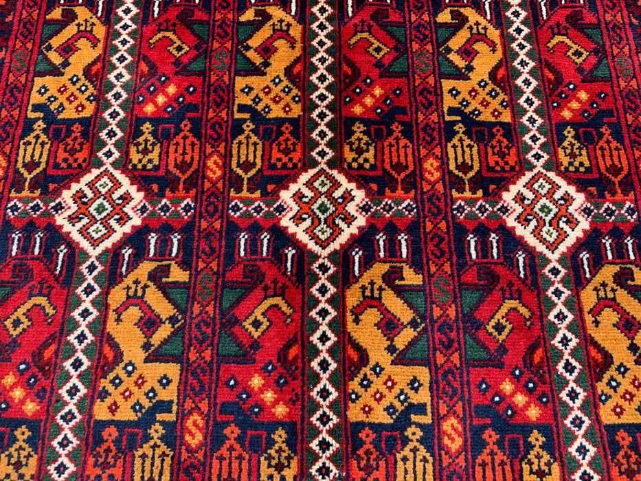 4'7 x 3'3 Hand-Knotted Peshawari Chobi Wool Rug - Red Tribal Geometric Area Rug - KBHM-568