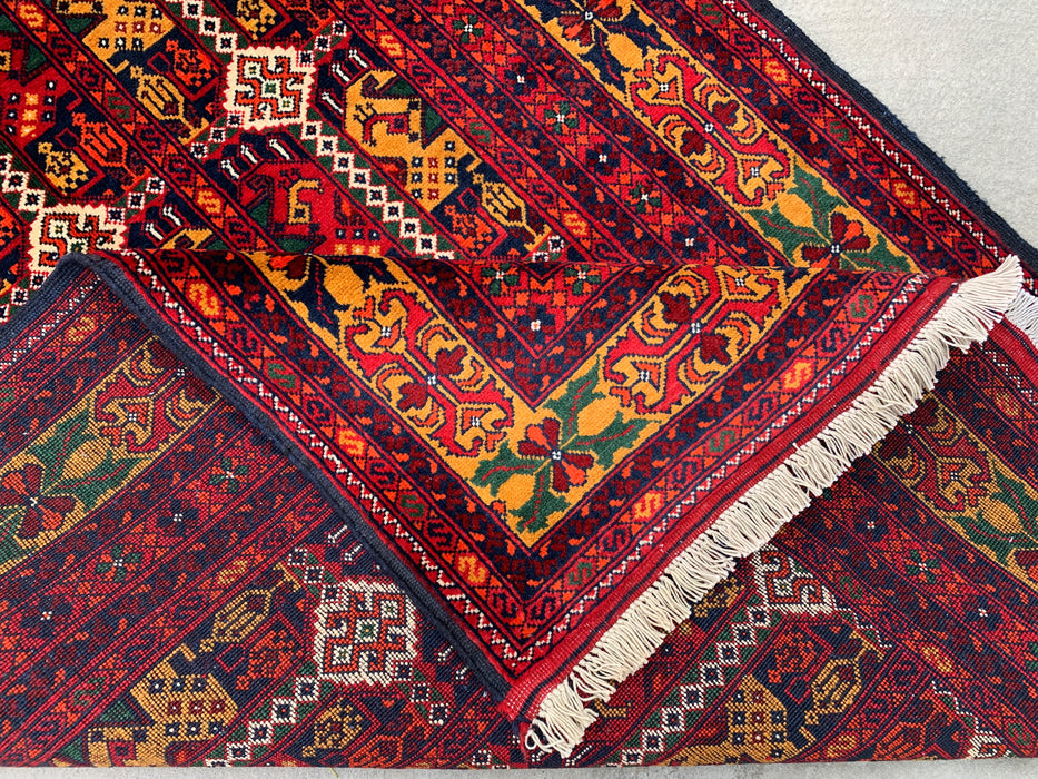 4'7 x 3'3 Hand-Knotted Peshawari Chobi Wool Rug - Red Tribal Geometric Area Rug - KBHM-568