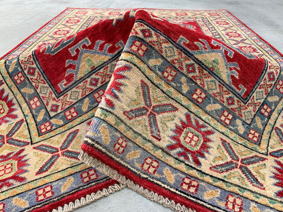 5'8 x 3'11 Hand-Knotted Peshawari Chobi Wool Rug - Red Tribal Geometric Area Rug - KBHM-569