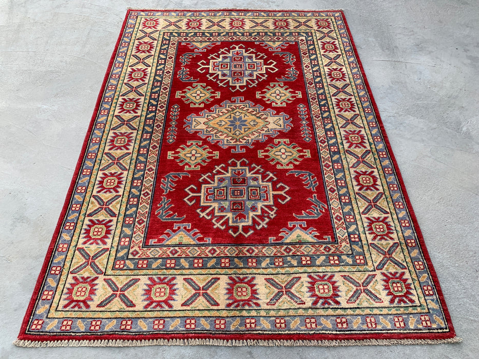 5'8 x 3'11 Hand-Knotted Peshawari Chobi Wool Rug - Red Tribal Geometric Area Rug - KBHM-569