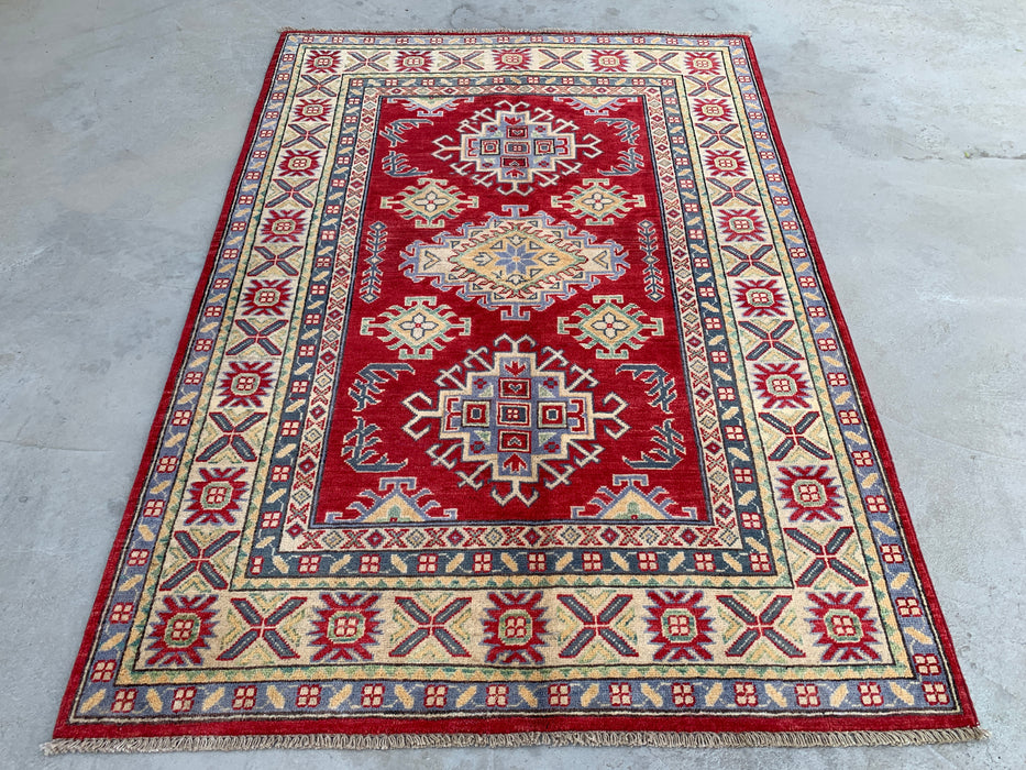 5'8 x 3'11 Hand-Knotted Peshawari Chobi Wool Rug - Red Tribal Geometric Area Rug - KBHM-569