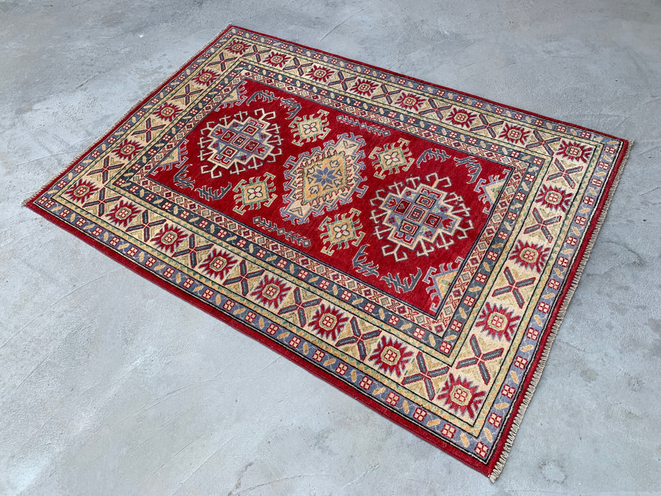 5'8 x 3'11 Hand-Knotted Peshawari Chobi Wool Rug - Red Tribal Geometric Area Rug - KBHM-569
