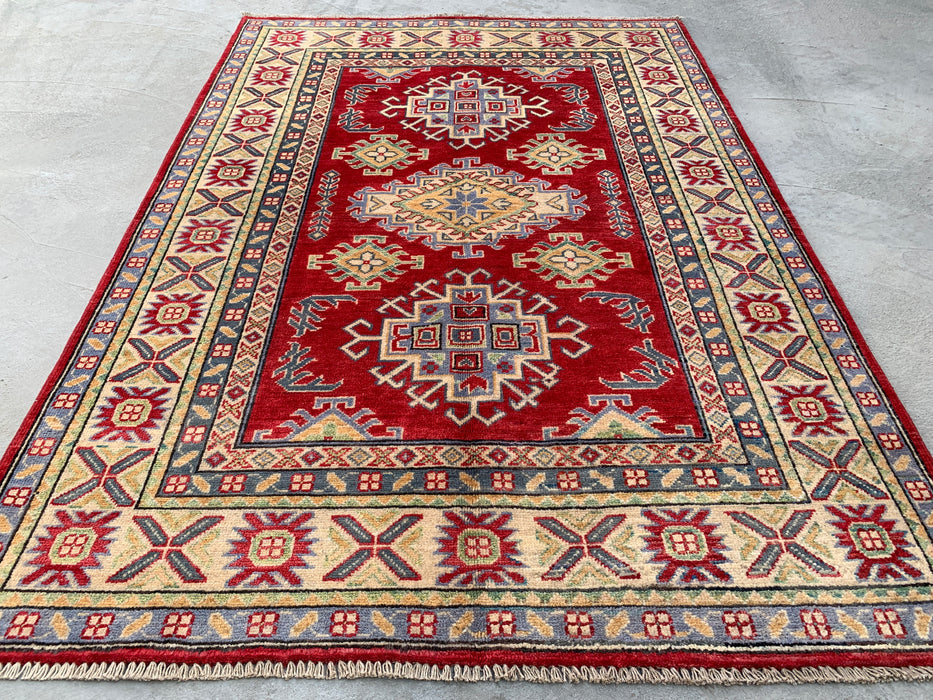 5'8 x 3'11 Hand-Knotted Peshawari Chobi Wool Rug - Red Tribal Geometric Area Rug - KBHM-569