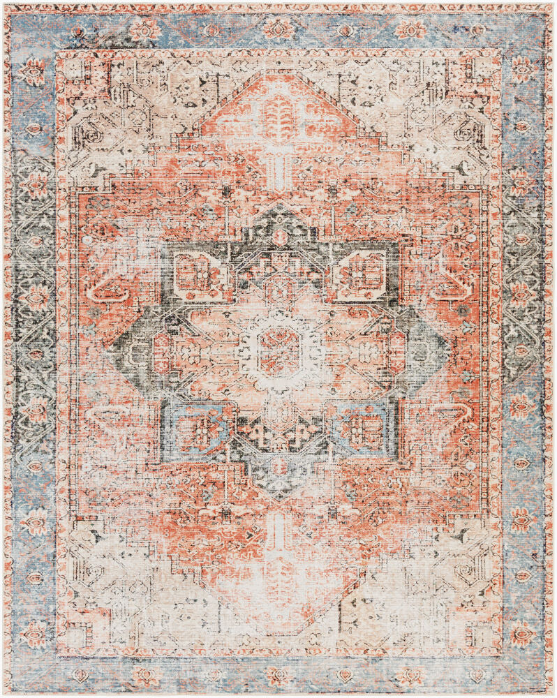Amelie Machinewasbaar Vloerkleed — Roest / Lichtblauw | AML-2309 - performance