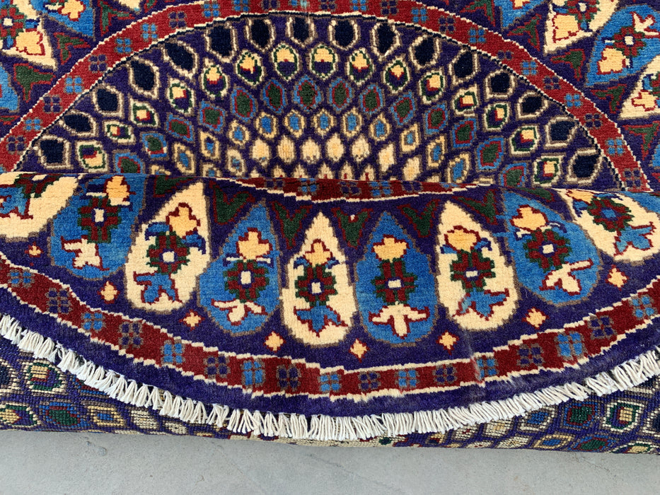 3'4 x 3'3 Hand-Knotted Peshawari Chobi Wool Round Rug - Blue Traditional Medallion Rug - KBHM-570