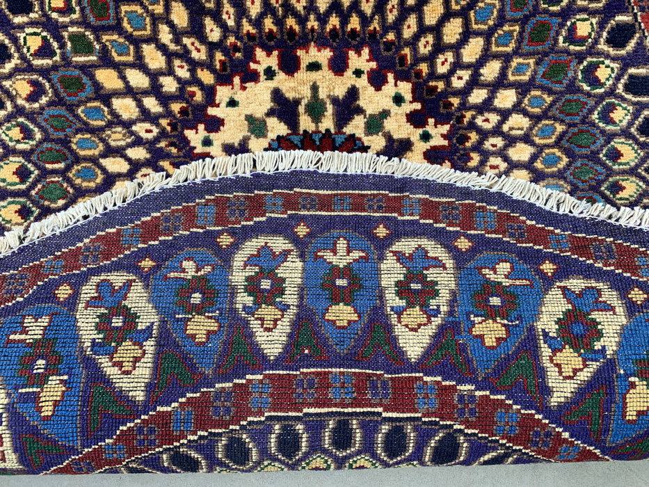 3'4 x 3'3 Hand-Knotted Peshawari Chobi Wool Round Rug - Blue Traditional Medallion Rug - KBHM-570