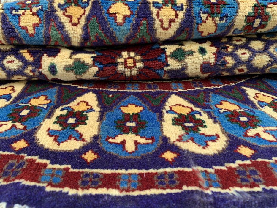 3'4 x 3'3 Hand-Knotted Peshawari Chobi Wool Round Rug - Blue Traditional Medallion Rug - KBHM-570
