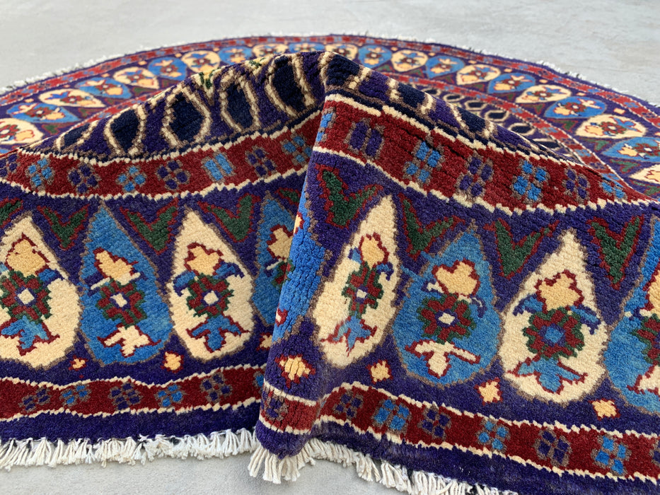 3'4 x 3'3 Hand-Knotted Peshawari Chobi Wool Round Rug - Blue Traditional Medallion Rug - KBHM-570