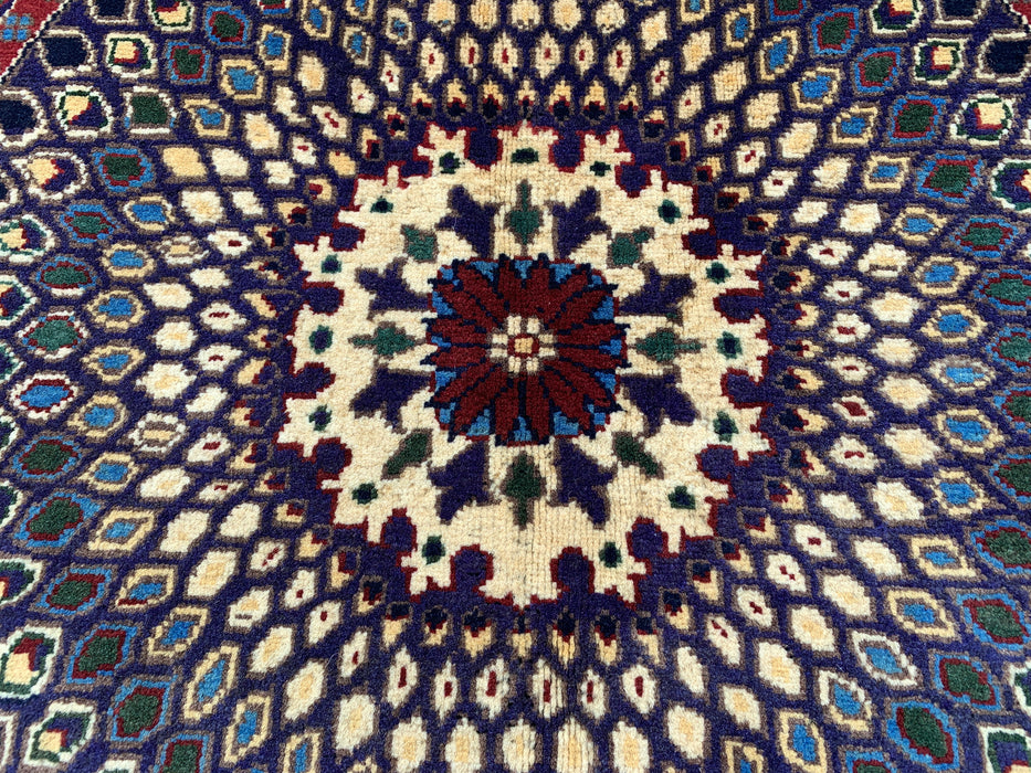 3'4 x 3'3 Hand-Knotted Peshawari Chobi Wool Round Rug - Blue Traditional Medallion Rug - KBHM-570