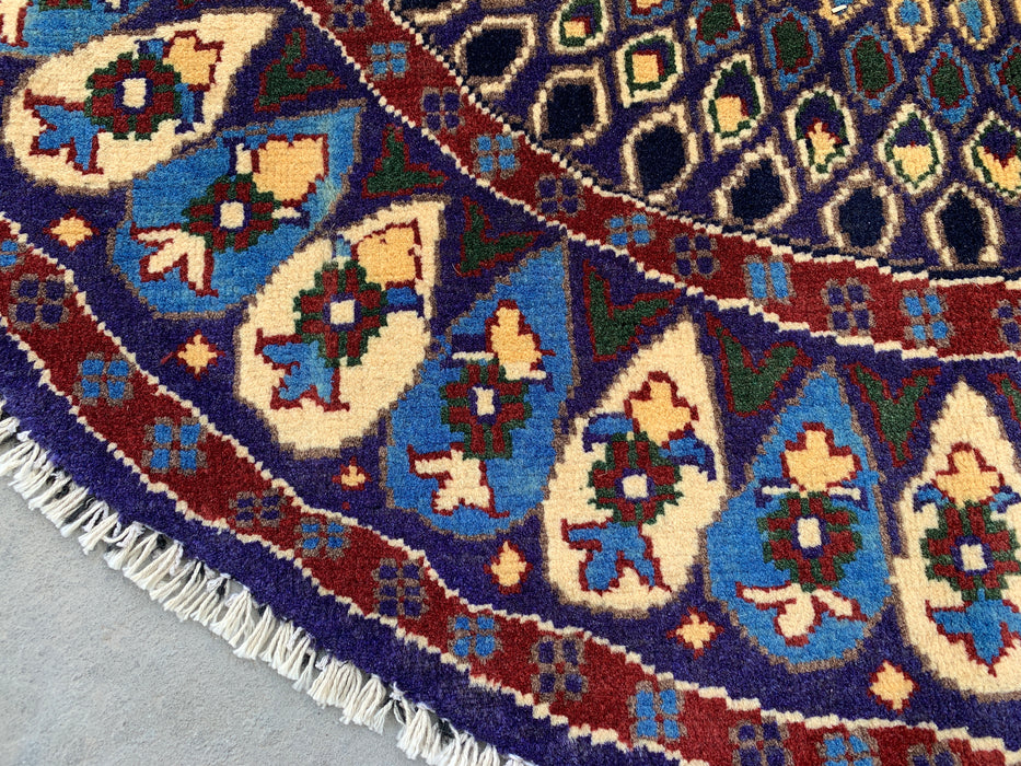 3'4 x 3'3 Hand-Knotted Peshawari Chobi Wool Round Rug - Blue Traditional Medallion Rug - KBHM-570