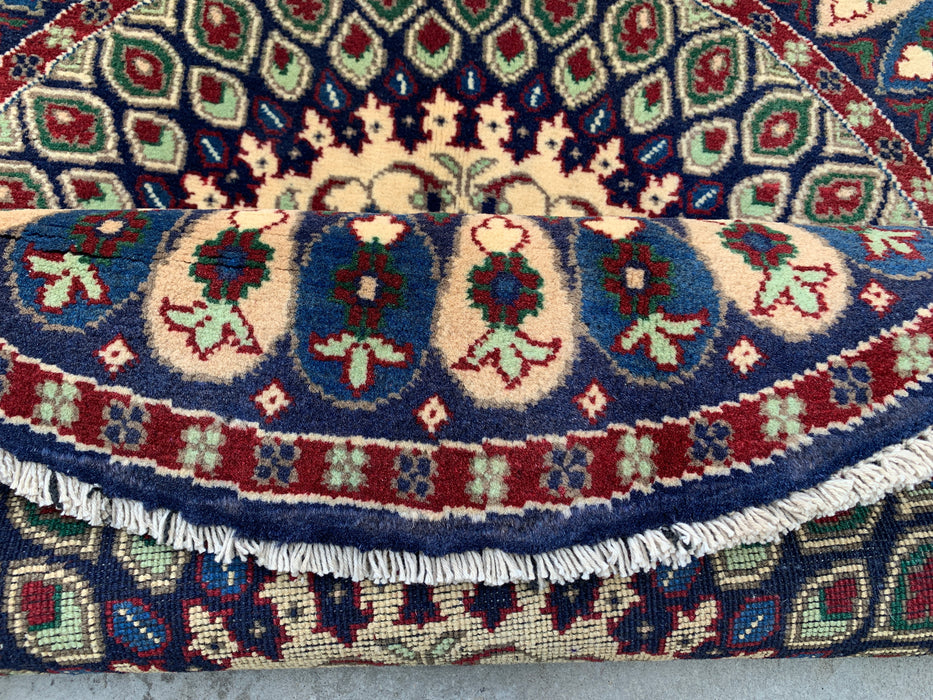 3'5 x 3'2 Hand-Knotted Peshawari Chobi Wool Round Rug - Blue Traditional Medallion Rug - KBHM-571