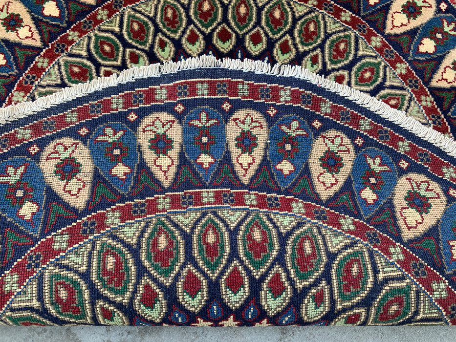 3'5 x 3'2 Hand-Knotted Peshawari Chobi Wool Round Rug - Blue Traditional Medallion Rug - KBHM-571
