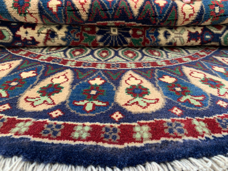 3'5 x 3'2 Hand-Knotted Peshawari Chobi Wool Round Rug - Blue Traditional Medallion Rug - KBHM-571
